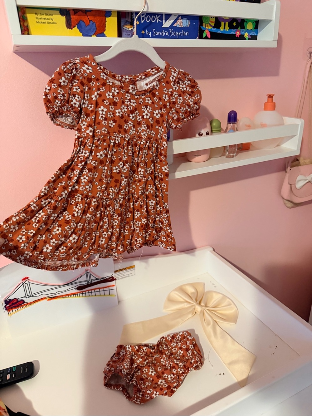 Nannette Rust Floral Baby Dress with White Blooms